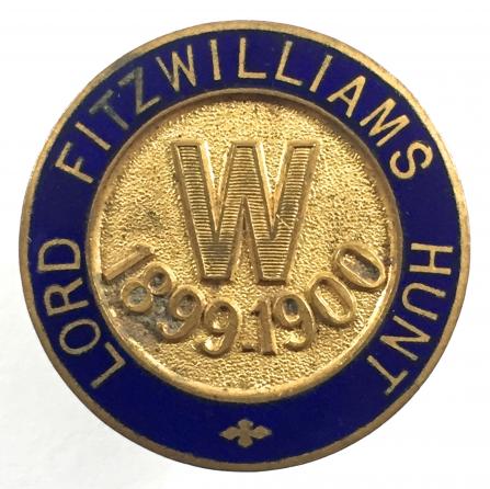 Lord Fitzwilliams Hunt 1899 to 1900 season fox hunting badge