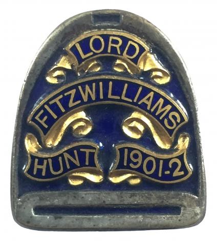 Lord Fitzwilliams Hunt 1901 to 1902 season fox hunting badge