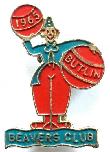 Butlins Holiday Camp 1965 Beavers Club thin circus clown badge