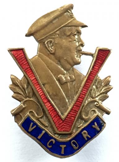 WW2 Winston Churchill Victory enamel home front pin badge