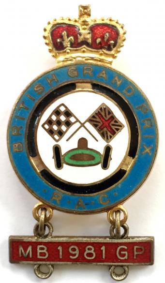 British Grand Prix RAC motor racing car badge 1981 bar