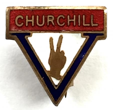 Churchill V For Victory pin badge variation on Send For Churchill