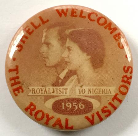 Shell Oil welcomes the Royal Visitors to Nigeria 1956 button badge