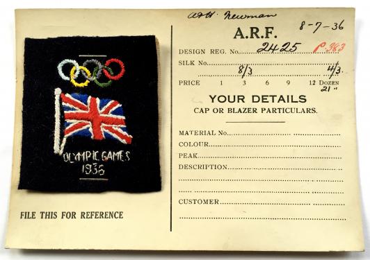 Olympic Games 1936 Berlin Germany competitor team cap badge