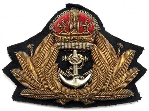 Royal Navy gold bullion enbroidered officer cap badge