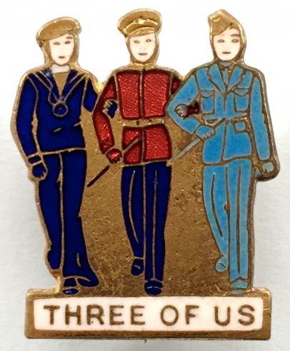 Three of Us Sailor Soldier Airman song sheet music badge c1940s