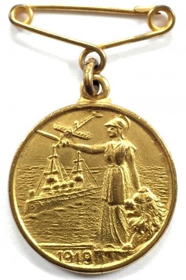 To Commemorate Peace 1919 Britannia battleship monoplane medal