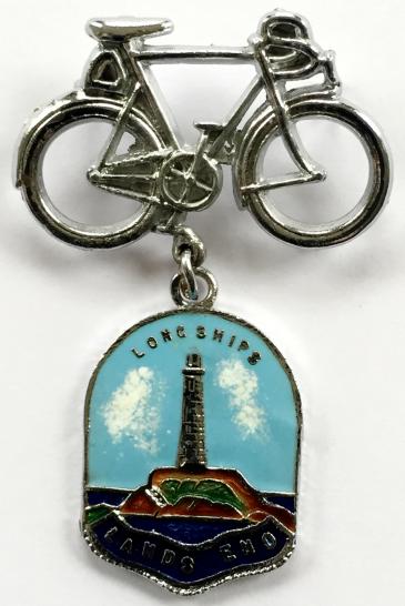 Cyclists Touring bicycle souvenir Longships Lighthouse badge
