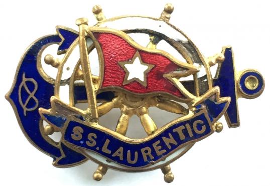 SS Laurentic white star line ships wheel anchor badge sunk Great War