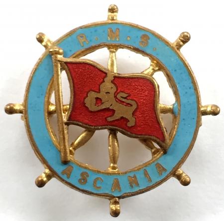 RMS Ascania Cunard Shipping Line ships wheel pin badge.
