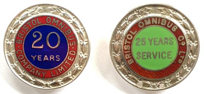 Bristol Omnibus bus company long service silver pair of badges