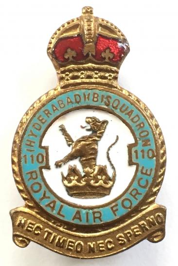 RAF No 110 Hyderabad (B) Squadron Royal Air Force badge c1940s