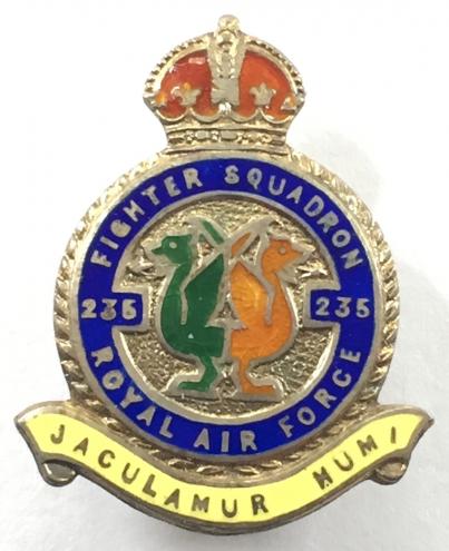 RAF No 235 Fighter Squadron Royal Air Force silver pin badge c1940s 