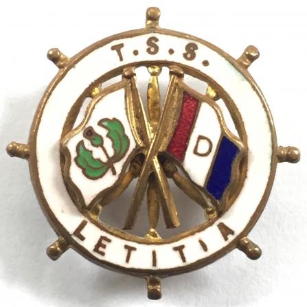 TSS Letitia Donaldson Atlantic Line ships wheel badge