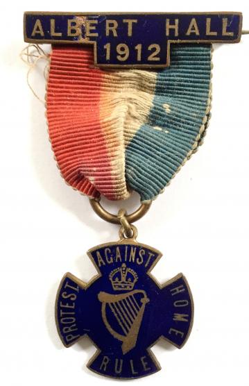 Albert Hall 1912 Protest Against Home Rule crowned Irish harp badge