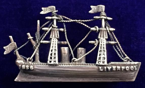 1886 Liverpool International Exhibition steamship model souvenir badge