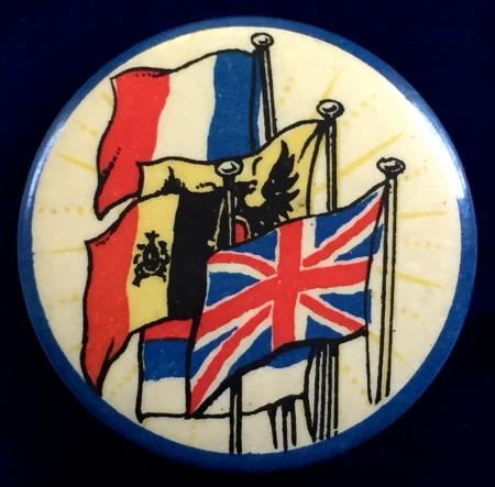 WW1 United We Stand England France Belgium Russia flag badge