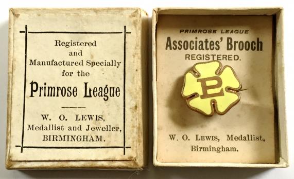 Primrose League Associates brooch in manufacturers display box