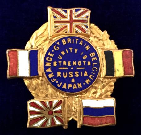 WW1 Unity is Strength Britain France Belgium Russia Japan flag badge