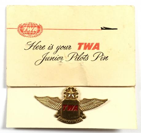 TWA Junior Pilot metal wing badge and accredited membership card