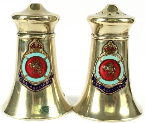 RMS Aquitania Cunard Line salt & pepper pots ships crests