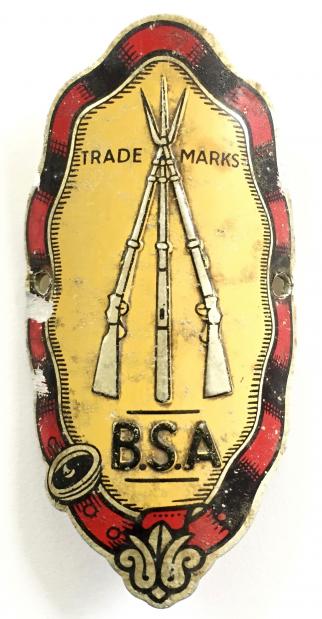 Birmingham Small Arms Company BSA bicycle head tube badge