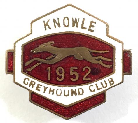 1952 Knowle Greyhound racing club Bristol numbered badge