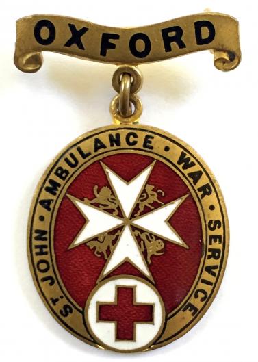 WW1 Oxford BRCS & Order of St John overseas war service badge