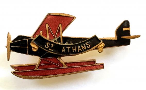 St Athan Glamorgan Wales stylised deco seaplane souvenir badge