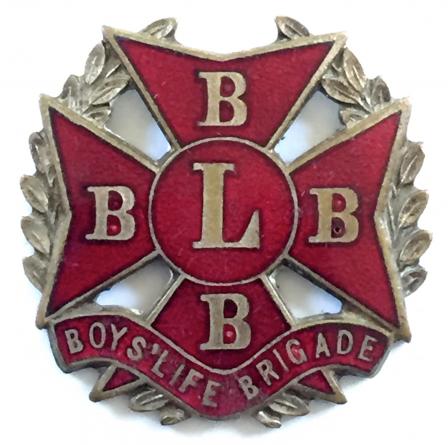 The Boys Life Brigade Officers BLB red enamel cross cap badge 1899 -1926