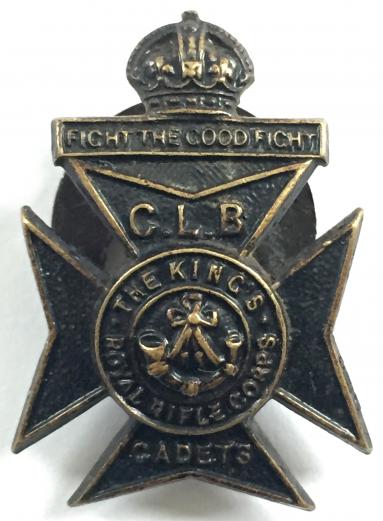 WW1 CLB Cadets Kings Royal Rifle Corps lapel badge