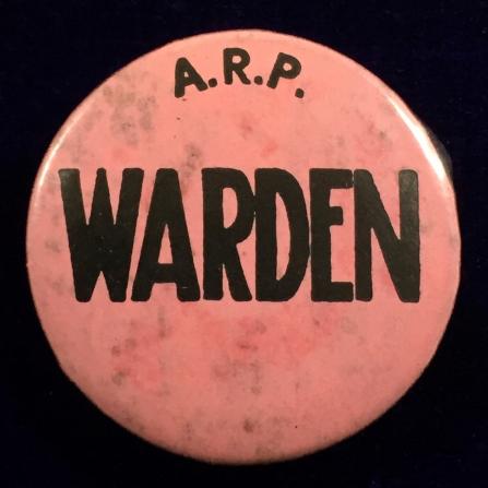 WW2 ARP Warden air raid precauctions celluloid tin button badge