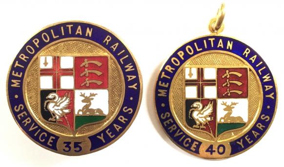 Metropolitan Railway pair of 35 and 40 years long service badges