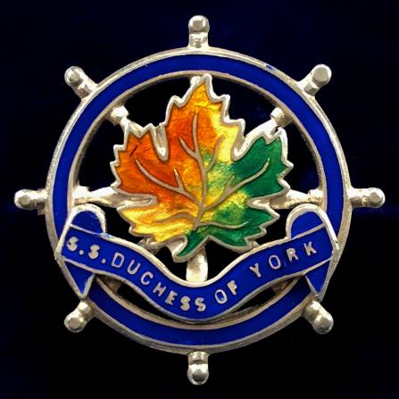 SS Duchess of York shipping line 1935 silver ships wheel badge