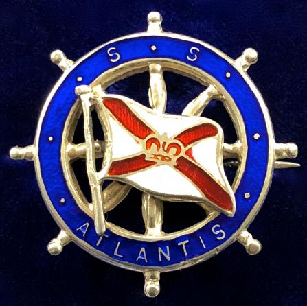 SS Atlantis RMSPC shipping line silver ships wheel badge
