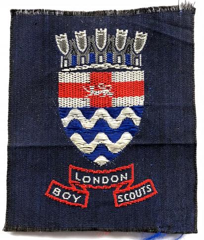 Boy Scouts London silver embroidered cloth badge.