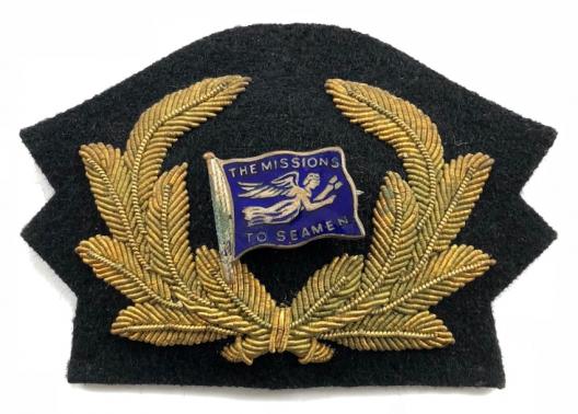 The Missions To Seamen gold bullion felt cloth enamel cap badge