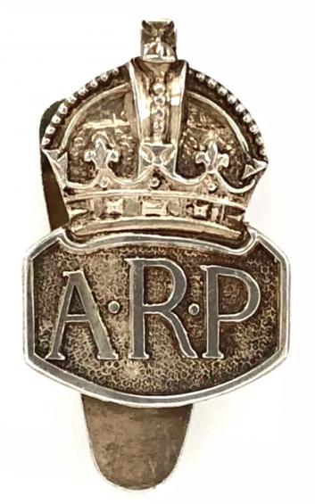 WW2 Air Raid Precautions Warden 1940 miniature silver ARP badge