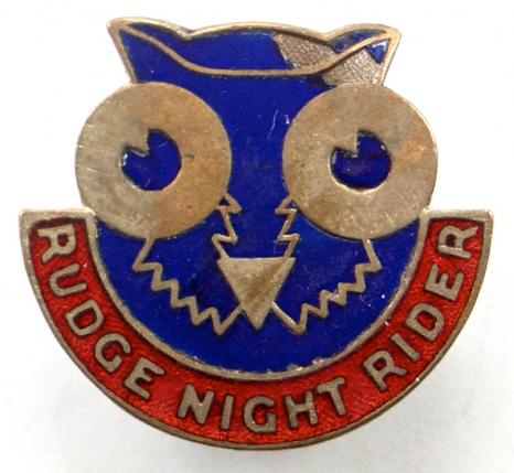 Rudge Night Riders motorcycle owl badge by Fattorini & Sons.