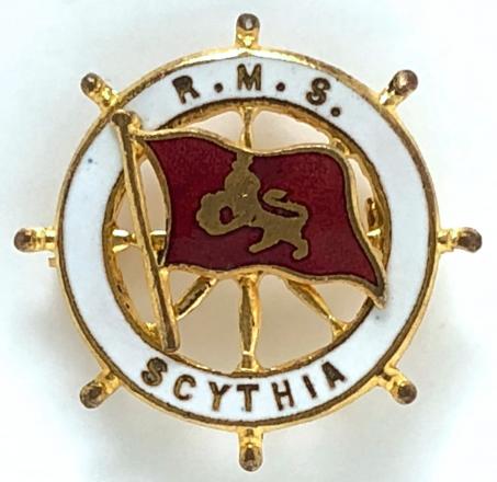 RMS Scythia Cunard Shipping Line ships wheel souvenir pin badge
