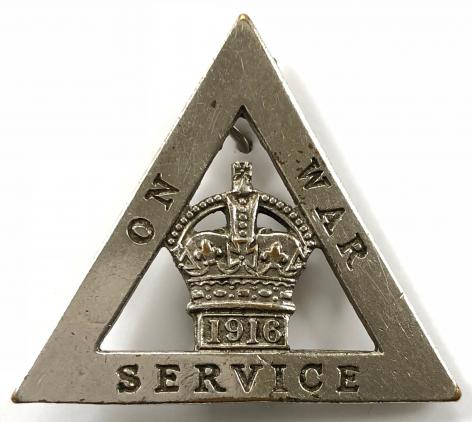 WW1 On War Service 1916 womans munition workers triangle nickel badge