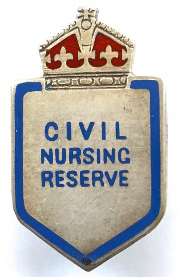 WW2 Civil Nursing Reserve silver nurses badge by J.R.Gaunt