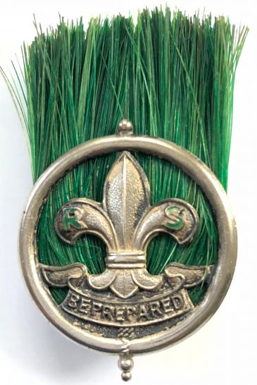 Boy Scouts Rover Scoutmaster officers silver hat badge.