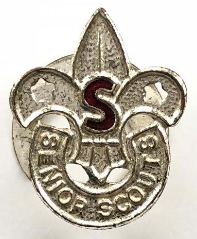 Senior Scouts red enamel lapel badge.