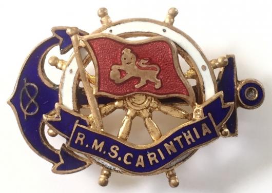 RMS Carinthia ships wheel badge sunk 1940 German Submarine U.46 