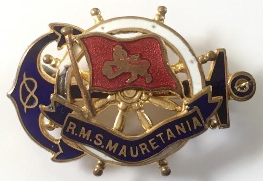 RMS Mauretania Cunard Shipping Line ships wheel anchor badge