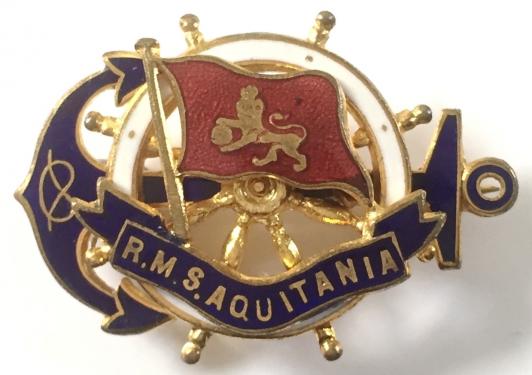 RMS Aquitania Cunard Shipping Line ships wheel anchor badge