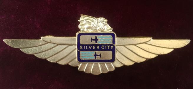 Silver City Airways airline pilots wing silver plated badge