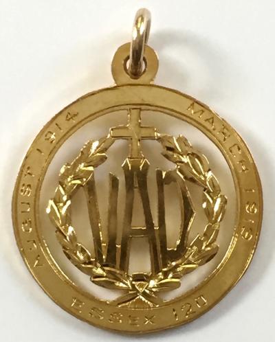 VAD Red Cross Essex 120 Depot 1914 -1919 nurses gold war service badge.