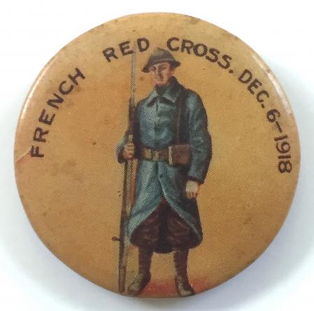 WW1 French Red Cross Fund celluloid tin button badge Australian made.